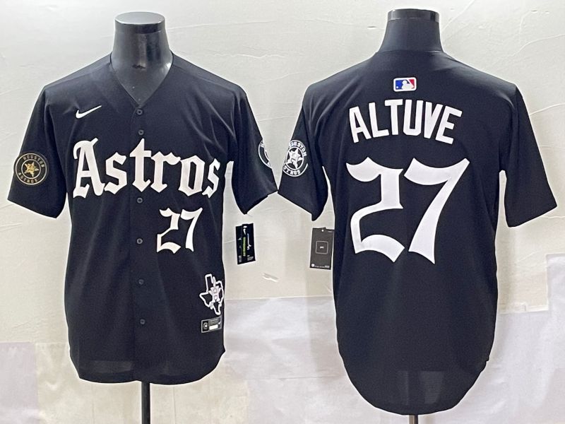 Men 2025 Houston Astros 27 Altuve Black Five generations Joint Name Nike MLB Jersey style 17